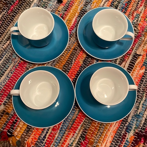 Set of 4 Vintage Thomas & Co. Fine China Turquoise Sheba Tea Cup and Saucer - Picture 3 of 5